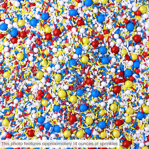 Sprinkle Pop Crash! Boom! Pow! Sprinkle Mix, Red Yellow Blue White Sprinkles for Superhero Themed Birthday