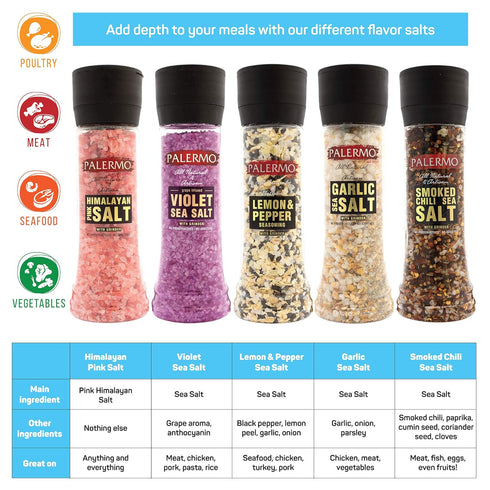 Palermo Garlic Sea Salt Seasoning with Grinder, 9 oz - Kosher, All Natural, No Additives