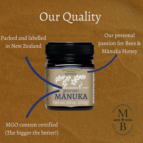 263+ 100% 8.8oz Mason Brothers Raw Manuka Honey MGO | Pure, New Zealand Honey | Traceable | MGO Certified /