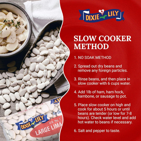 12oz, 3 Pack Dixie Lily - Large Lima Beans - Dried Beans for Cooking, Quick Soak & Slow Cooker Options, Non-GMO, Great