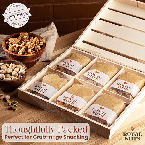 Royal Nuts Gift Basket Gourmet Mixed & Assorted Nuts in Reusable Wooden Crate | Deluxe Holiday Food & Nut Gift Box
