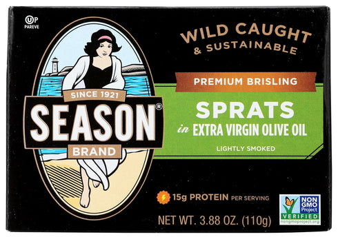 SEASON SARDINES SPRATS IN OLIVE OIL 2 500MG OMEGA 3, 3.75 OZ
