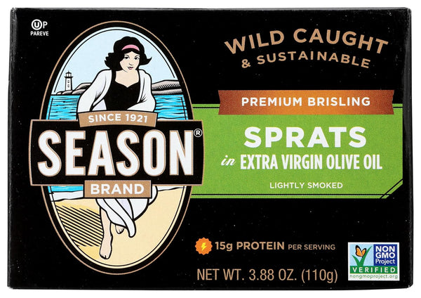 SEASON SARDINES SPRATS IN OLIVE OIL 2 500MG OMEGA 3, 3.75 OZ