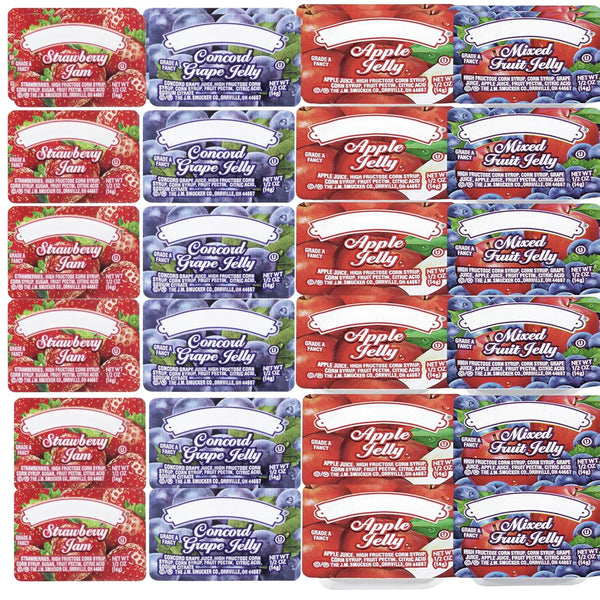 Movelo Assorted Jelly & Jam Cups Single-Serve Apple, Grape, Strawberry & Mixed Fruit