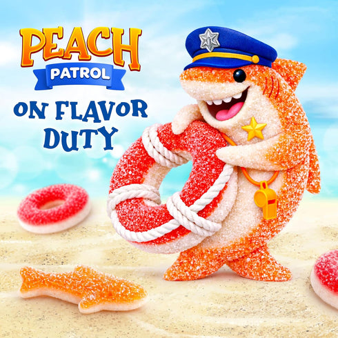 Gummy 2-Pound Gummy Peach Rings, Sharks | Bag | Candy Mix | Sweet & Sour Peach Candy for Goodie Bags & Themed Party