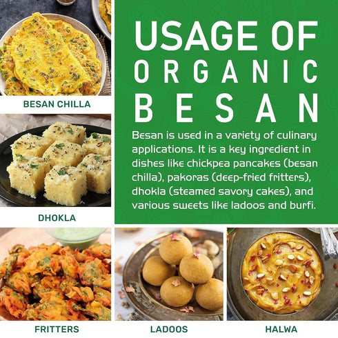 2 Packed Jiva Organics Organic Chickpea Flour, Besan Pound - Non-GMO, Gram Flour Fine - Vacuum
