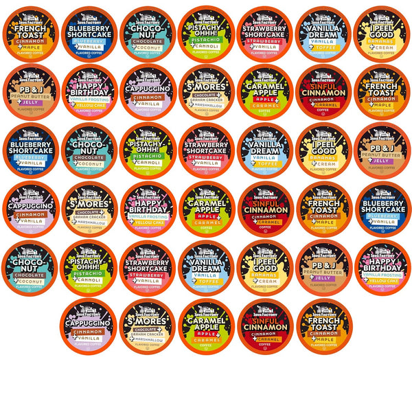 Java Factory Flavored Coffee Pods, Assorted Sampler, Variety Pack, Compatible with K