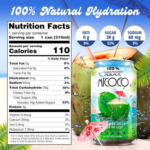 60% 10.5 Oz (Pack 24) MICOCO Coconut Juice, Juice, With Pulp, Fl
