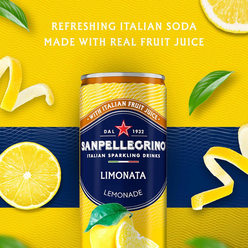 24 Pack Sanpellegrino Italian Sparkling Drink Limonata, Sparkling Lemon Beverage, Of Cans