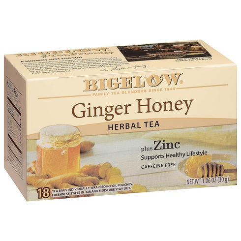 Bigelow Tea Ginger Honey plus Zinc Herbal Tea, Caffeine Free, 18 Total