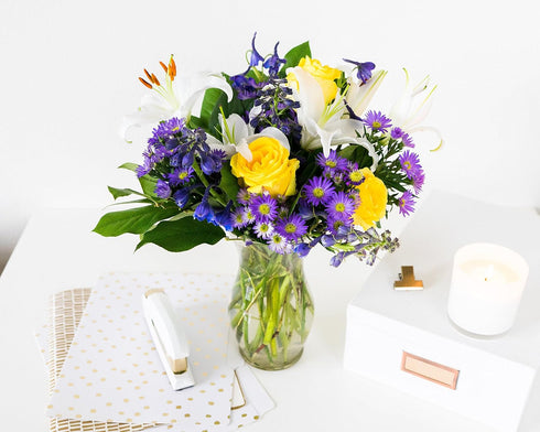 From You Flowers - Rosy Sunshine with Glass Vase | Fresh Flower Bouquets for Birthday, Anniversary, Get Well