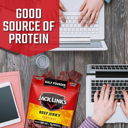 11g 80 96 (Pack 2) Jack Link's Beef Jerky, Teriyaki, Pounder Bag - Flavorful Meat Snack, of Protein and Calories, Made