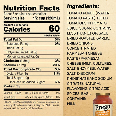 24 Oz, Pack 12 Prego Pasta Italian Tomato Sauce with Roasted Garlic & Parmesan Cheese