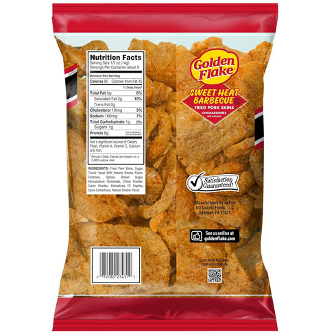 4 oz (Pack 12) Golden Flake Sweet Heat Pork Rinds, Bags of Spicy-Sweet Crunchy Pork Skins Gluten-Free, Keto Snack