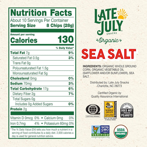 10.1 Oz Late July Sea Salt Organic Tortilla Chips, Bag