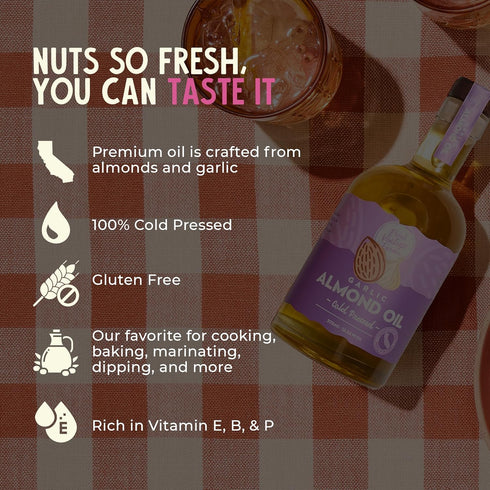 12.68 oz, Pack 2 Fresh Vintage Farms Garlic Infused Almond Oil | Cold Pressed Garlic California Almond Oil | Cold