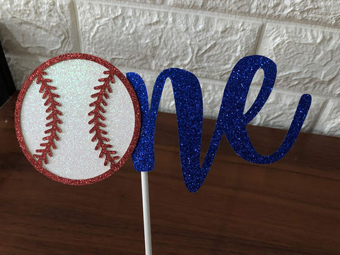 Red and Blue Baseball Cake Topper, One Rookie of The Year 1st Birthday Cake Topper for Baseball Theme Supplies