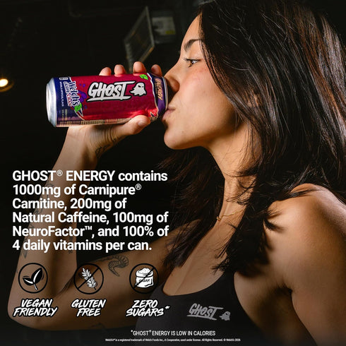 12-Pack, 16oz 200mg GHOST Energy Drink - Welch's Grape-Cran, Cans - Energy & Focus & No Artificial Colors - of Natural