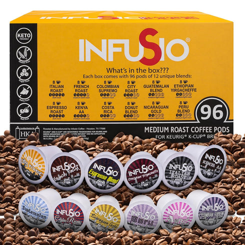 Pack 96 Count, 12 2.0 InfuSio Coffee Pods Variety Sophisticated Medium & Dark Roast Blends, Crafted Blends Collection