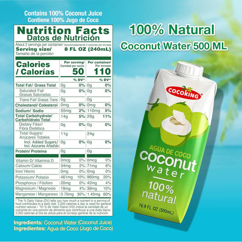 Cocoking 16.9 Oz (Pack 12) Thai Coconut Water Pure Nam Hom Coconuts Natural Electrolyte Drink No Added Sugar, Not from
