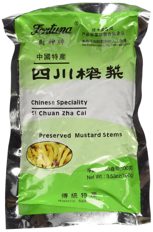 Fortuna Preserved Mustard Strips Si Chuan Zha Cai, 3.5oz (3 PACKS)