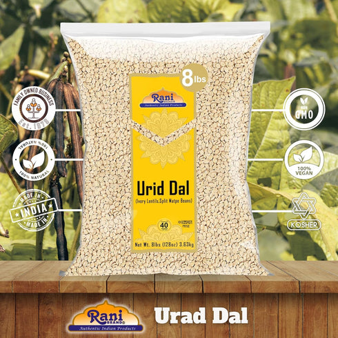 128oz (8lbs) 3.63kg Rani Urid/Urad Dal (Split Matpe Beans Skinless) Indian Lentils Bulk ~ All Natural | Gluten Friendly