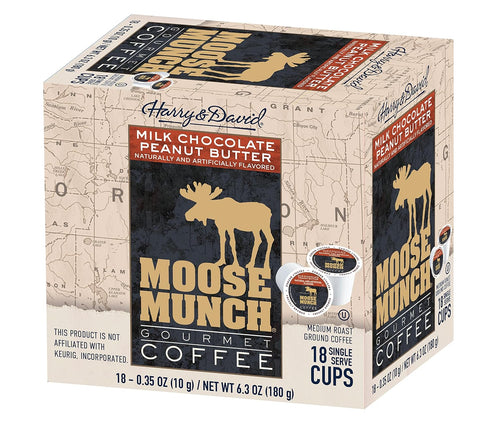 (4/18 Count Moose Munch Single Serve Coffee Boxes, Milk Chocolate Peanut Butter)