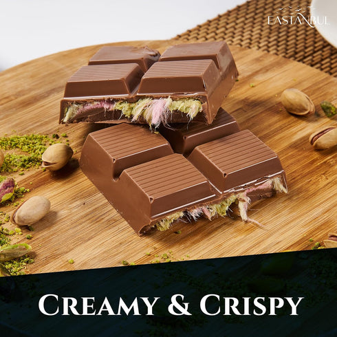 7oz, Eastanbul Angel Hair Dubai Chocolate Bar, Premium Belgium Chocolate with Pistachio Cream and Angel Hair, Turkish