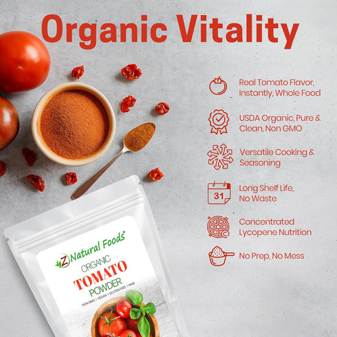 1 lb Z Natural Foods Organic Tomato Powder, Antioxidant-Rich Fruit Powder, Ideal for Smoothies, Cooking, Baking