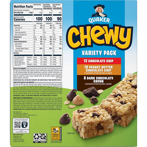 3 Pack, 0.84oz (30 Pack) Quaker Chewy Granola Bars, Flavor Variety Individually Wrapped Bars