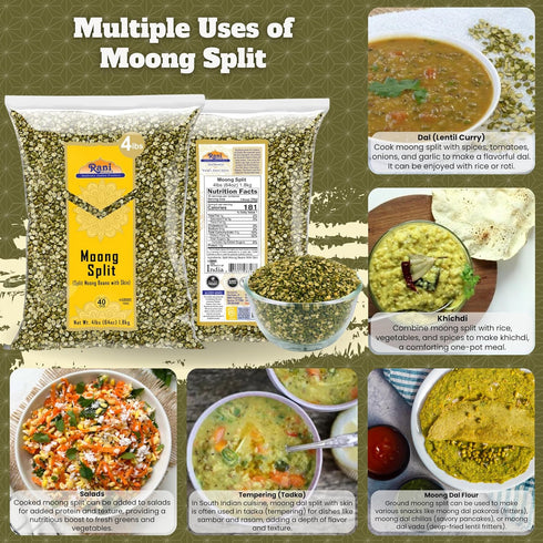 64oz (4lbs) 1.81kg Rani Moong Split (Split Mung Beans with Skin) Lentils Indian Bulk ~ All Natural | Gluten Friendly |