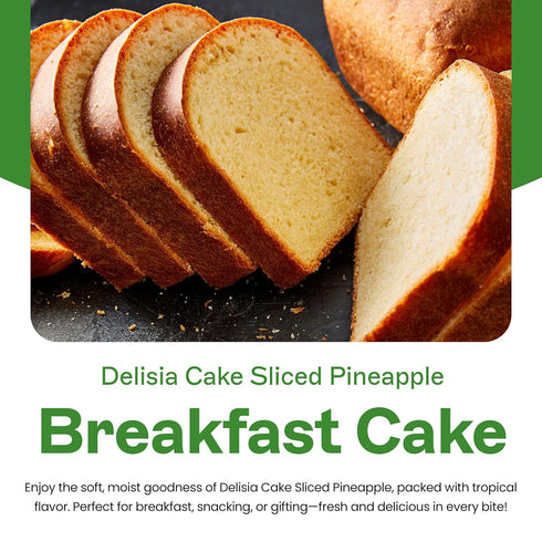 Delisia Cake Sliced Pineapple - Breakfast Pre-Sliced Cakes Box - Naturally and Freshly Baked - Generous Pieces