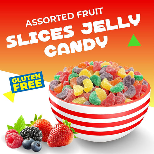 2 Fruit Slices Candy | Pound Bulk Bag | Assorted Sugar Coated Jelly Candies in Strawberry, Orange, Lemon, Grape, Apple
