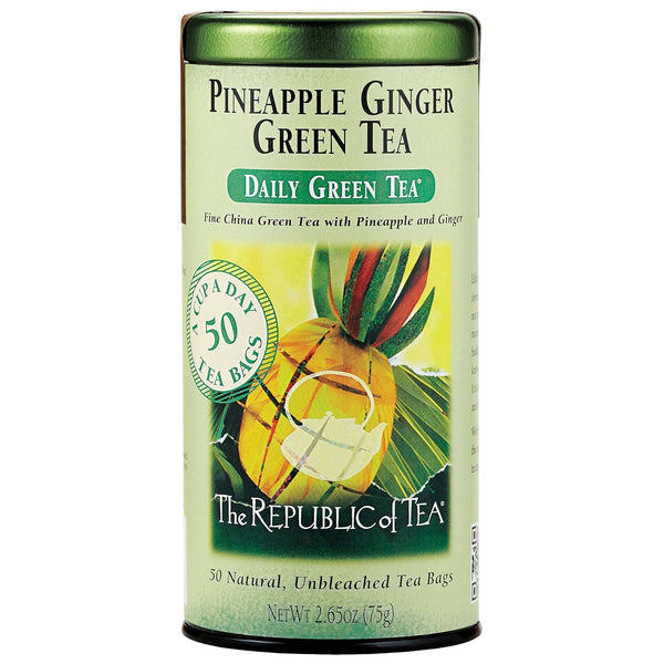 The Republic of Tea Pineapple Ginger Daily Green Tea, 50 Tea Bag
