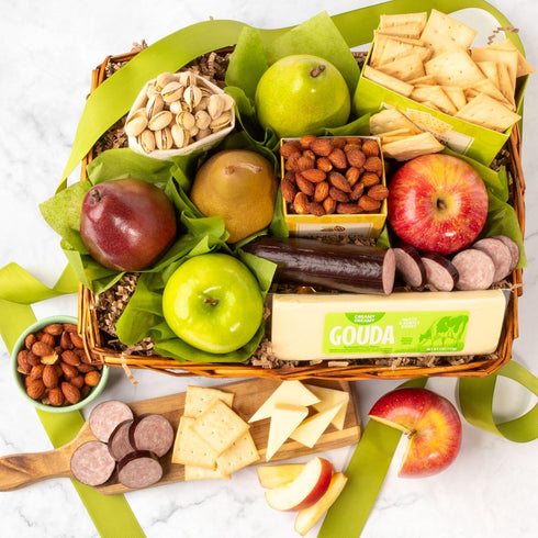 Classic Gift Basket with Fruit, Cheese & Meat - Perfect for Father's Day, Birthdays, and Sympathy