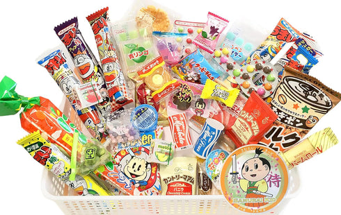 Samurai Kid Dagashi Set, Japanese Snack Assortment 36pc with sticker