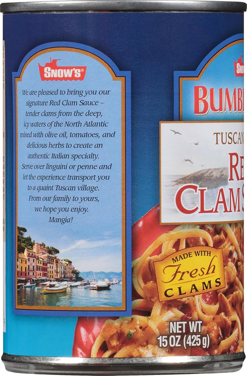 15 oz Snow's Tuscan Style Red Clam Sauce, - Authentic Italian Clam Sauce - Made with Fresh Clams, Garlic & Spices
