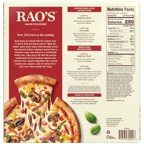 Frozen 20.6 Oz Rao's Made For Home Fire Roasted Vegetable Pizza, Box