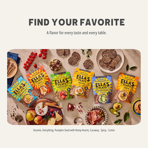 PACK, 6 Pack) ELLAS FLATS All Seed Savory Crisps Gluten Free, Sugar Free, High Fiber Chip, Low Carb Snack, Keto