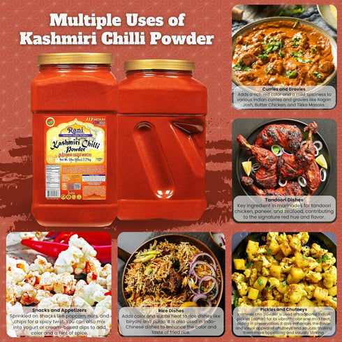 80oz (5lbs) 2.27kg Rani Kashmiri Chilli Powder (Deggi Mirch, Low Heat) Ground Indian Spice PET Jar ~ All Natural |