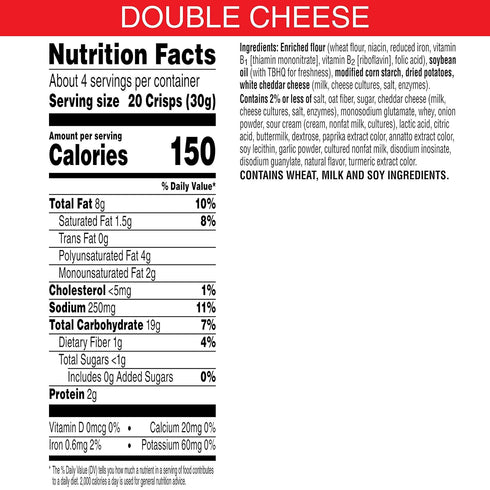 21.6oz (6 Cheez-It Snap'd Cheese Cracker Chips, Thin Crisps, Lunch Snacks, Double Cheese, Case Pouches)