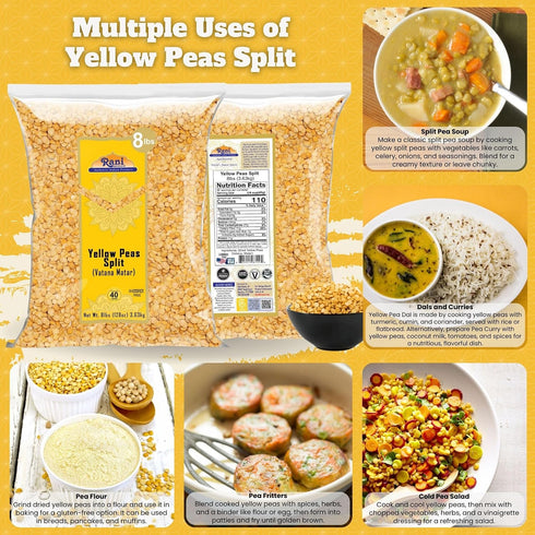 128oz (8lbs) 3.63kg Rani Yellow Peas Split, Dried (Vatana, Matar) Bulk ~ All Natural | Vegan | Gluten Friendly |