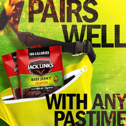 Multipack (10 Pack) 1.25 oz 12g 100% Jack Link's Jalapeo Beef Jerky - Bags - Ready to Eat Real Meat Protein Snacks