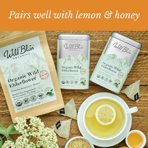 Immune 5.29 60 Wild Bliss Organic Elderflower Tea and Respiratory Support - Caffeine Free Loose Leaf Elder Flowers