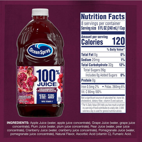 100% 64 Oz Ocean Spray Juice Cranberry Pomegranate Juice Blend, Fl Bottle