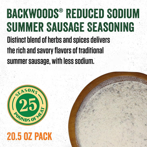 Summer 25 20.5 Packet Packet LEM Products Backwoods Reduced Sodium Sausage Cured Sausage Seasoning, Ideal for Wild