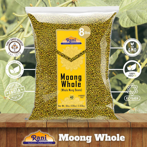 128oz (8lbs) 3.63kg Rani Moong Whole (Ideal for cooking & sprouting, Whole Mung Beans with skin) Lentils Indian Bulk ~
