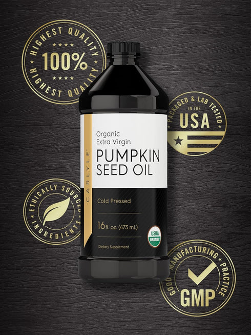 16oz Carlyle Pumpkin Seed Oil Organic Cold Pressed | Extra Virgin | Vegetarian, Non-GMO, Gluten Free | Safe for Cooking