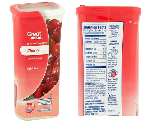 Great Value 3 Drink Mix, Sugar Free, Fruit Punch, Cherry and Grape Bundle of flavor Canisters. (Canister Designs May