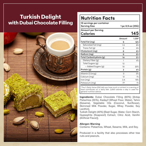 8.8oz, Eastanbul Dubai Style Turkish Delight with Dubai Filling, Pistachio and Knafeh Filled Marshmallow, Lokum, Candy